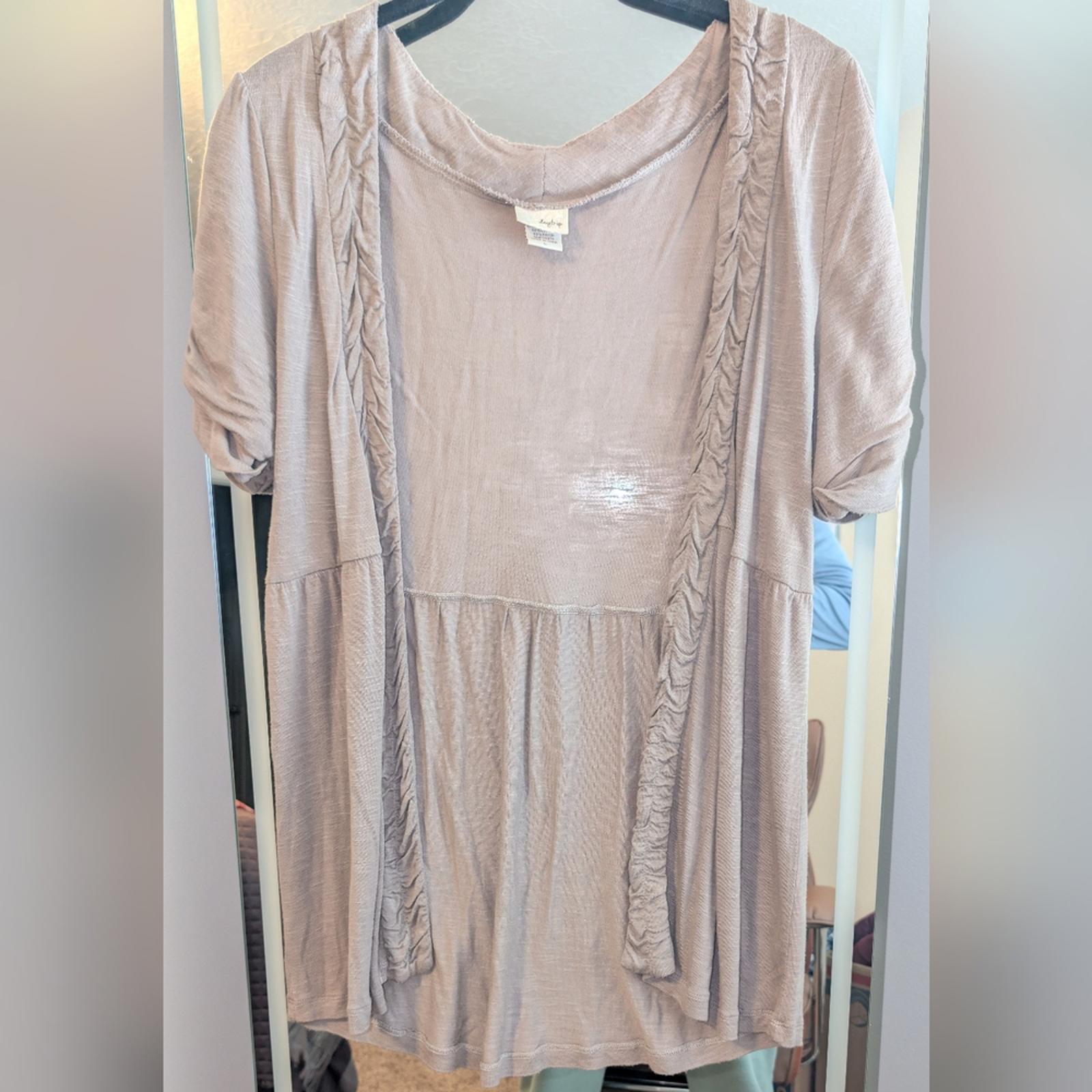 Daytrip Beige Taupe Open-Front Ruched Trim Tunic