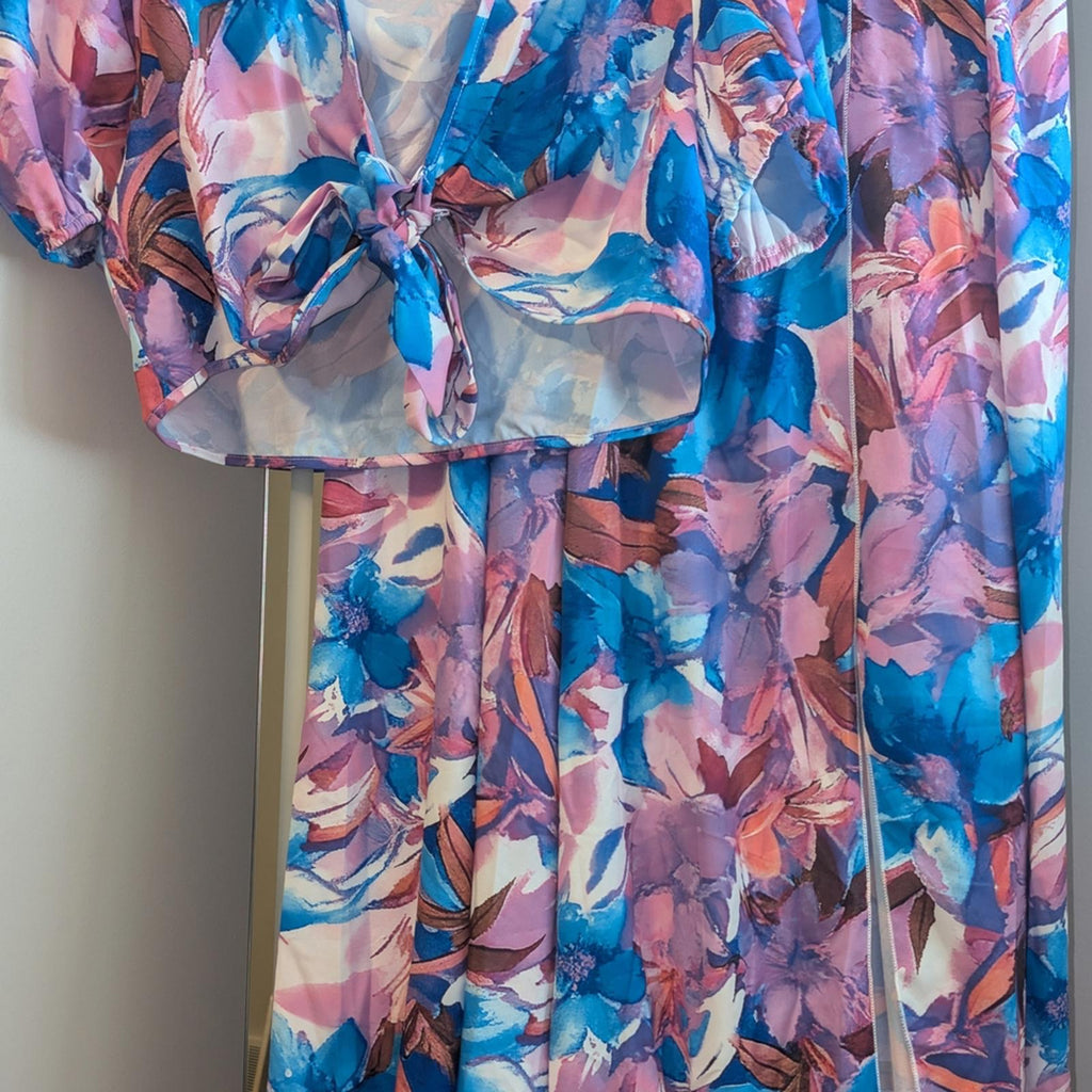 Floral Print Two-Piece Set in Blue & Pink