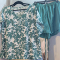 Floral V-Neck Sleep Top and Solid Shorts Set - Teal Floral