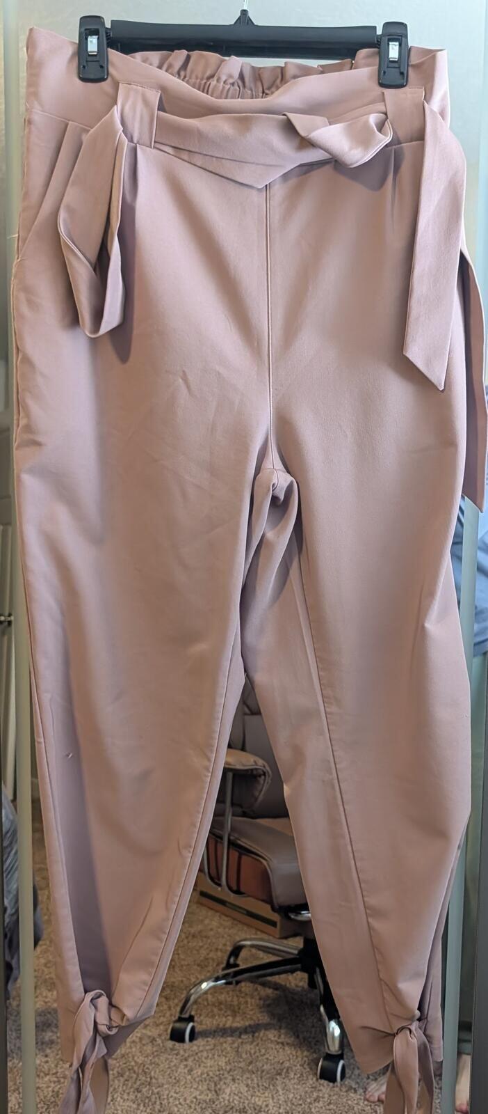 High-Waist Blush Trousers with Tie Detail